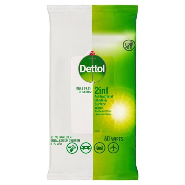 Dettol 2 in 1 Hand & Surfaces Anti-Bacterial Wipes X 60