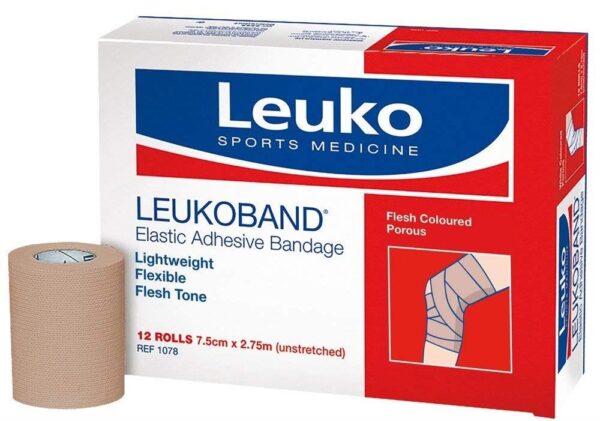 Leuko Leukoband Elastic Adhesive Bandage Flesh Coloured Roll (7.5cm X 2.75m) X 12