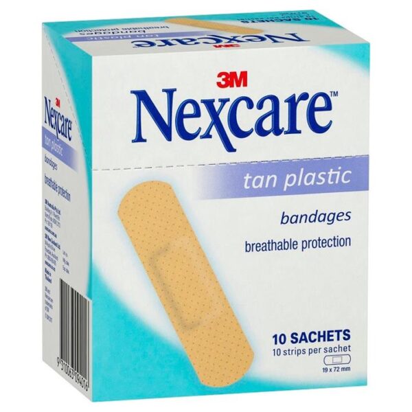 Nexcare Tan Plastic Bandage Strips 10 X (10 Sachets)