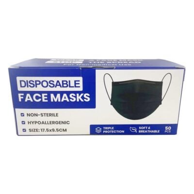 Hongyu Disposable Face Masks (Black) X 50 Med One Hongyu Disposable Face Masks (Black) X 50