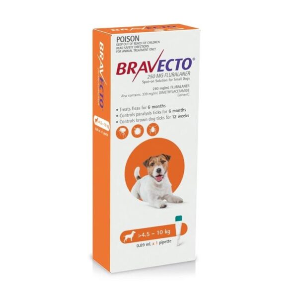 Bravecto 6 Month Protection Spot On for Small Dogs (4.5 - 10kg) Pipette X 1 - Orange